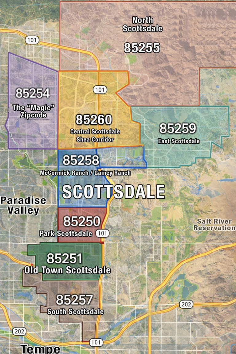 Scottsdale neighborhood map with zip codes and areas