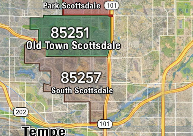 Map showing Scottsdale and Tempe Arizona locations